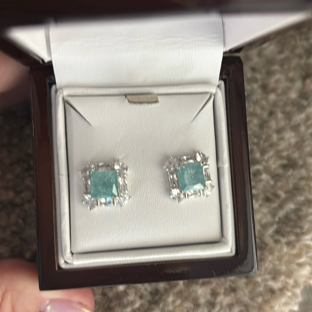 Lab created Turquoise Ice Crystal set in 925 Solid Sterling Silver Earrings